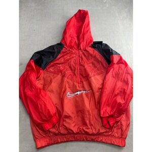 Nike Windbreaker Jacket Red Black Electric Anorak Hooded Pullover Size L